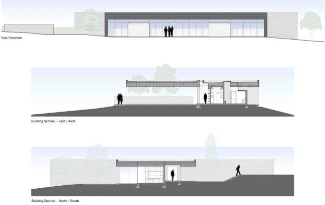 一層現代風格山間別墅，兩面混凝土墻壁打開整個建筑空間