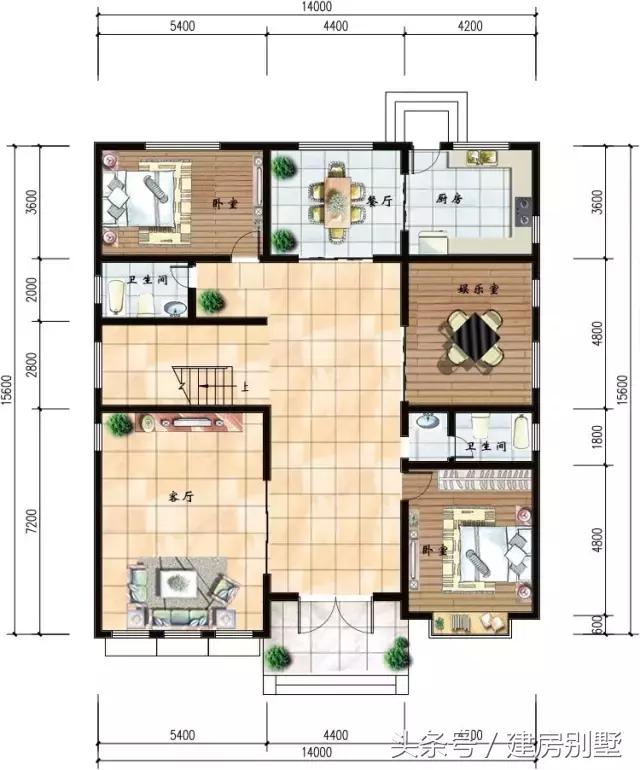 14×15.6米二層半農(nóng)村別墅，7個臥室?guī)чw樓，還有客人最喜歡的棋牌室