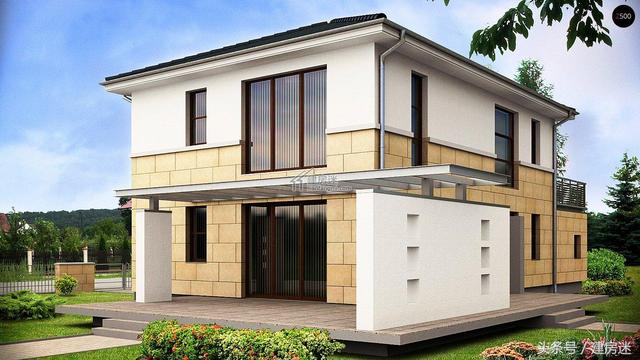 簡歐風格15米X10米兩層帶車庫磚混農村二層房屋設計圖帶建成的圖片