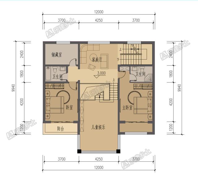 美式鄉村二層樓房設計圖，設計感強，夾層做閣樓，增加室內空間