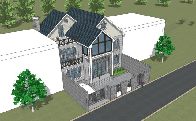 美式鄉村二層樓房設計圖，設計感強，夾層做閣樓，增加室內空間