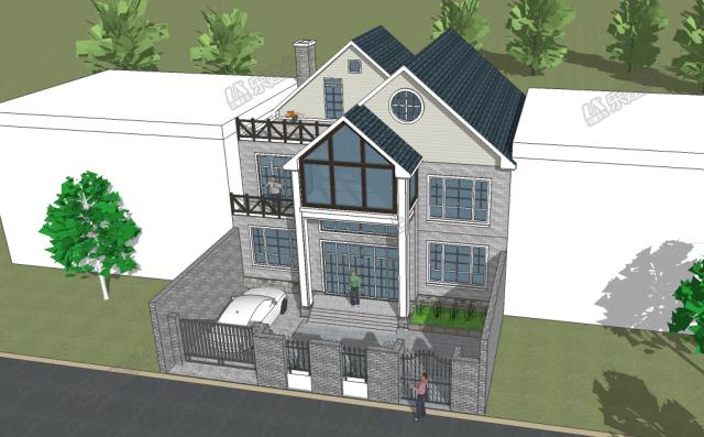 美式鄉村二層樓房設計圖，設計感強，夾層做閣樓，增加室內空間