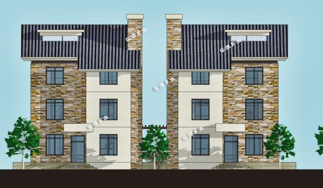 簡約風(fēng)格雙拼別墅設(shè)計參考圖