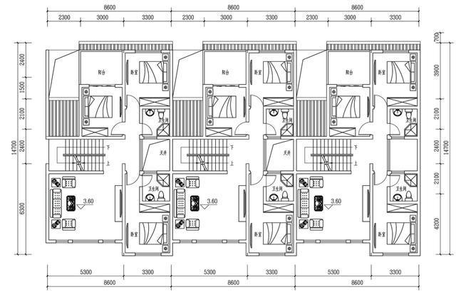 農村別墅兄弟三拼戶型，廳堂車庫庭院露臺，采光超好含平面圖！