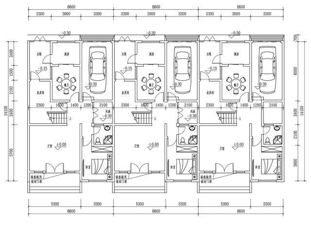 農村別墅兄弟三拼戶型，廳堂車庫庭院露臺，采光超好含平面圖！