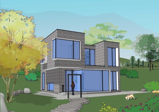 農村現代別墅，屋頂帶蓄水池，簡約時尚，