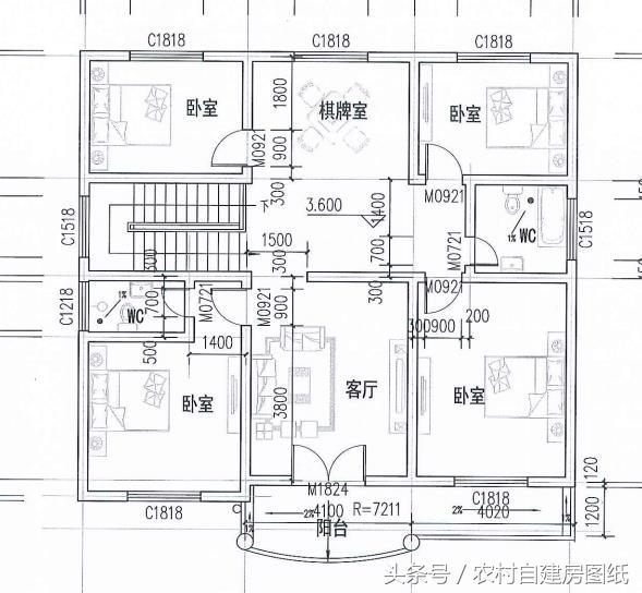 120平二層農村自建樓戶型圖，帶車庫和神位