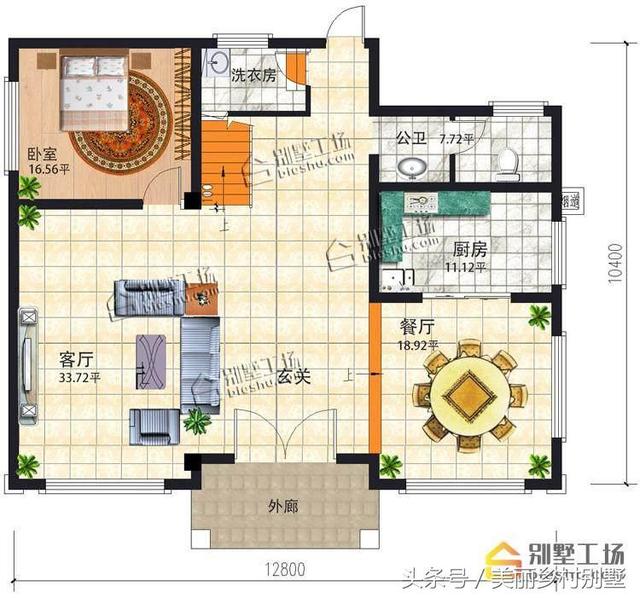 占地133平造價35萬農村三層別墅戶型圖，帶洗衣房儲藏室