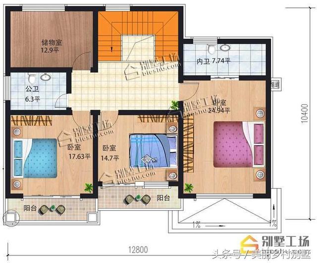 占地133平造價35萬農村三層別墅戶型圖，帶洗衣房儲藏室