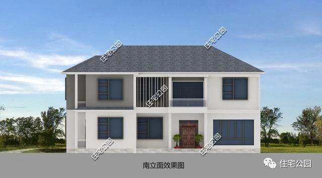 4間兩層現代簡約風格農村別墅方案圖，大客廳，大餐廳