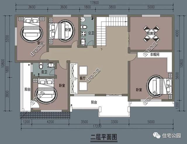 4間兩層現代簡約風格農村別墅方案圖，大客廳，大餐廳