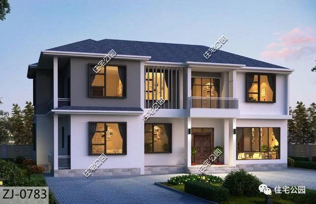 4間兩層現代簡約風格農村別墅方案圖，大客廳，大餐廳