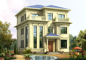 120平面三層鄉村樓房設計圖及效果圖，歐式風格