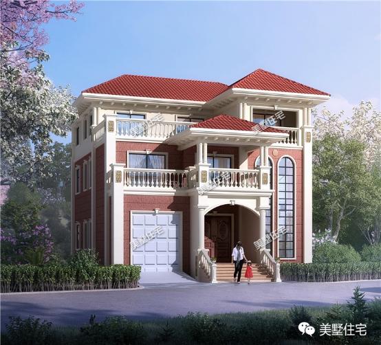 12X16米三層農村房屋施工圖，車庫+超大露臺