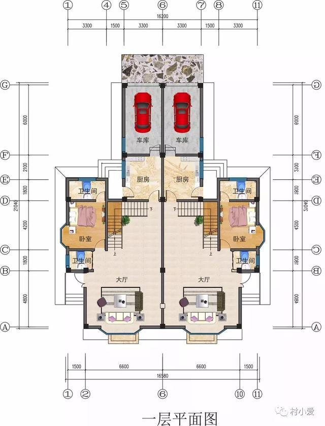 17x23m花瓣形雙拼別墅，帶戶外餐廳