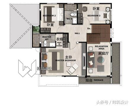 3款超現代的二層小別墅外觀圖，附戶型圖，都是開放式車庫