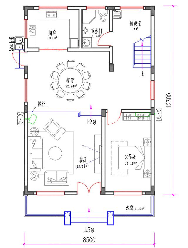 110㎡30萬2廳6室3衛三層自建房設計圖