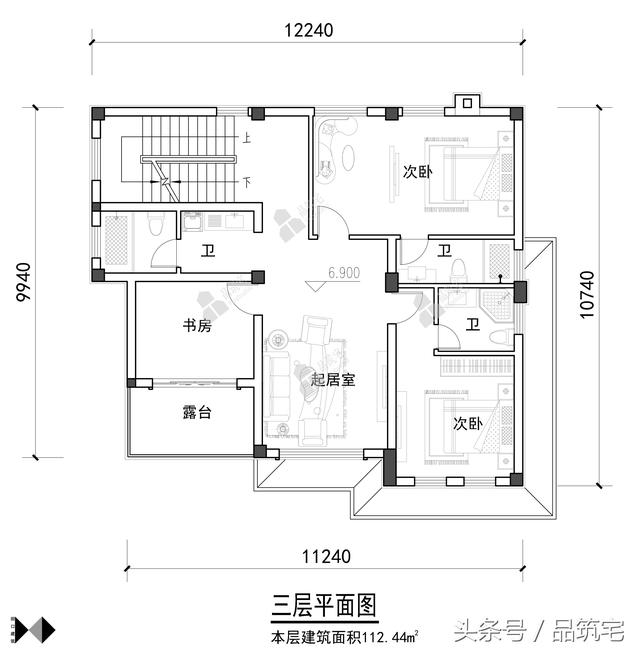 11X12三層萊特風格小別墅設計圖，戶型方正緊湊