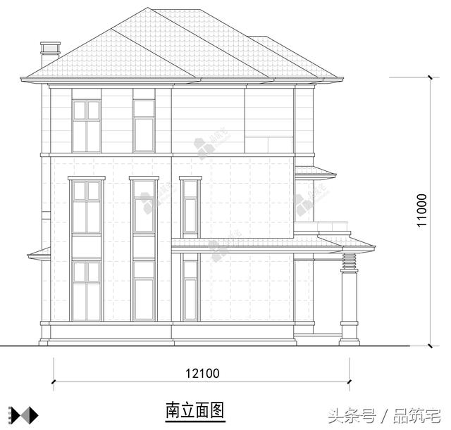 11X12三層萊特風格小別墅設計圖，戶型方正緊湊