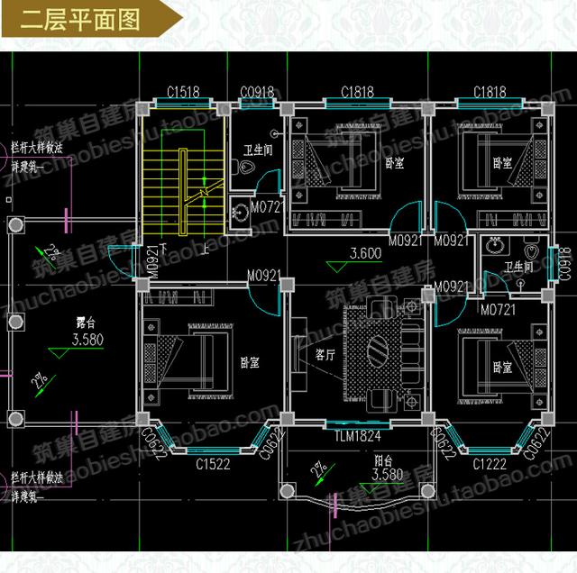 造價30萬首層130㎡農村三層自建別墅全套施工圖紙