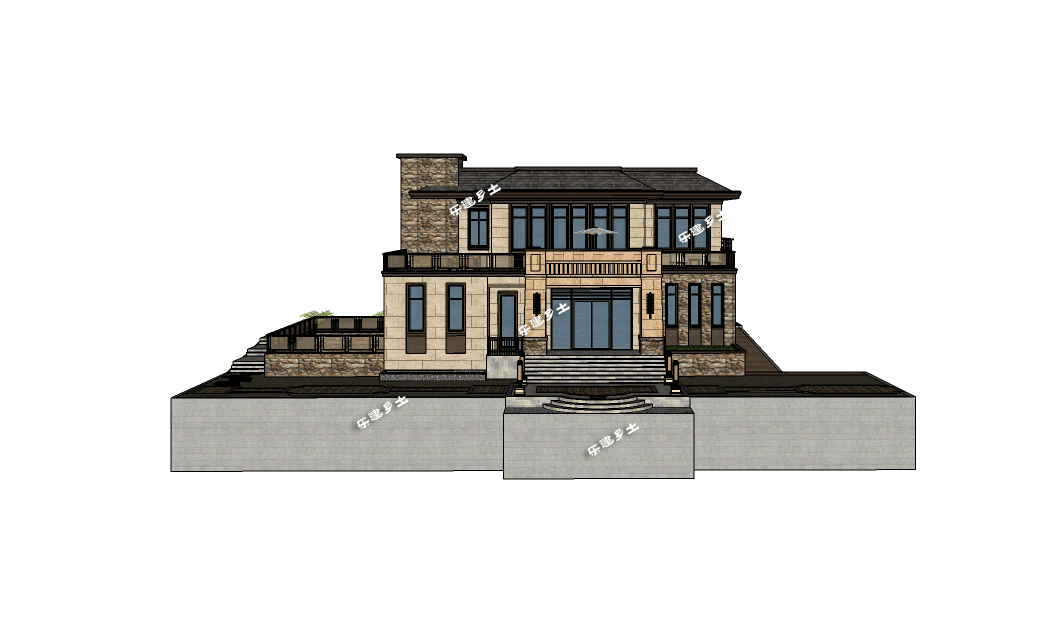 17x15米二層帶下沉式庭院新中式別墅全套圖紙分享！