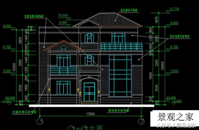 三層別墅設計施工圖紙（含外觀效果圖）帶車庫露臺