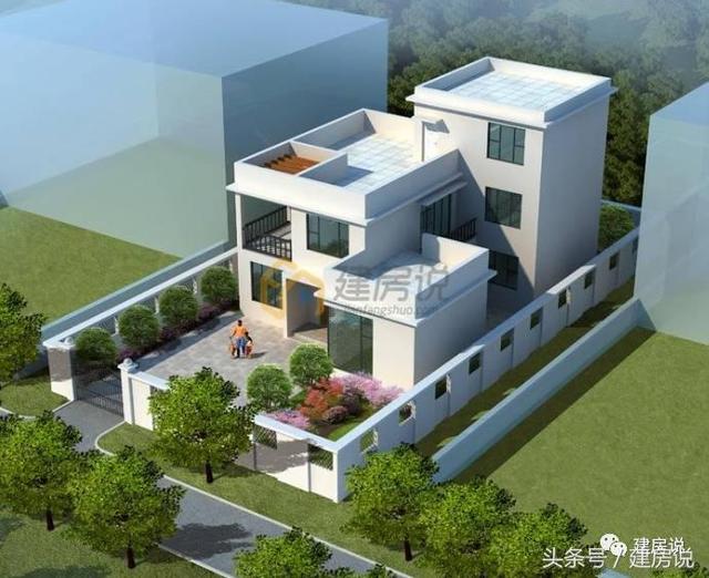 帶庭院三層現代風格農村別墅戶型，平屋頂竟然也這么漂亮