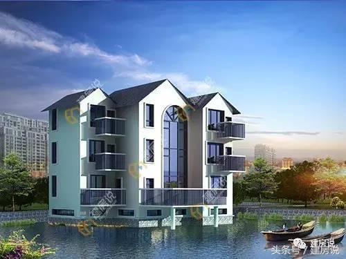 這是一款帶地下室輕鋼結構戶型，建造在水上的度假農村別墅
