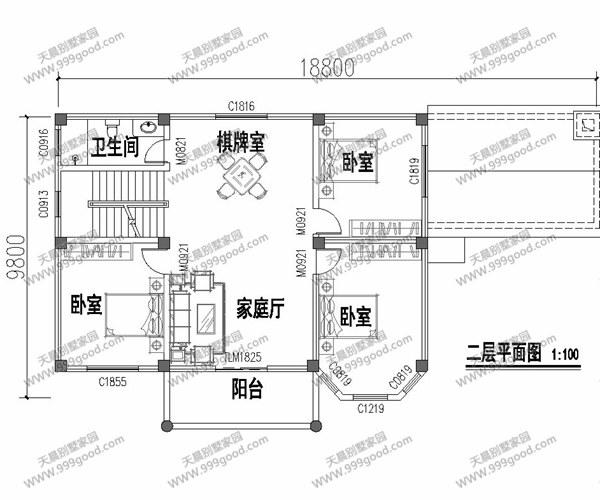 農(nóng)村自建三層田園別墅，18.8X9.8米別墅設(shè)計圖帶獨立廚房