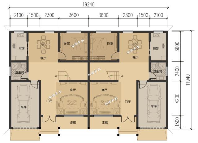 19.2x11.9米農村二層簡歐雙拼別墅，大露臺+車庫