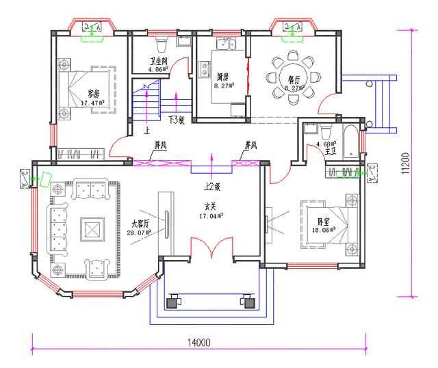 全套三層別墅設計圖3廳8臥6衛14×11米，合理布局