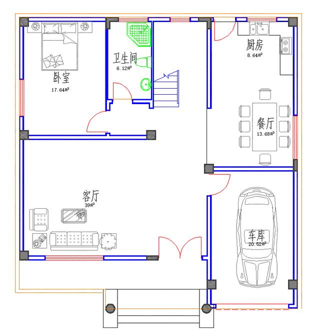 三層平屋頂自建房設計圖，簡單易建35萬3廳6室4衛小戶型帶車庫臥室套間