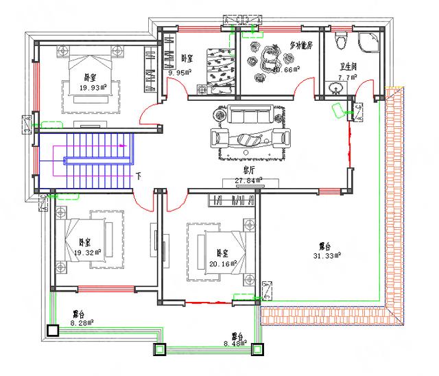 三層全套Cad別墅施工圖現(xiàn)代時(shí)尚四面開(kāi)窗 3廳11室5衛(wèi)15×13帶多功能房棋牌室