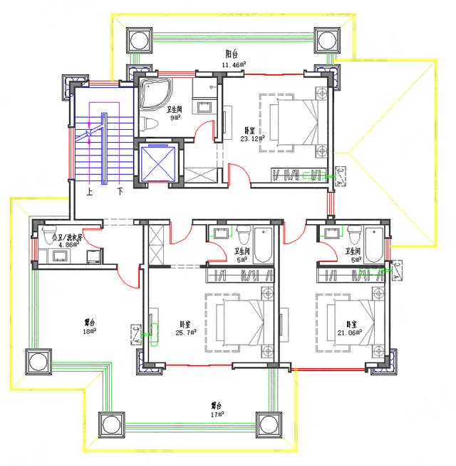 三層170㎡2廳7臥帶落地窗豪華套間， 全套水電結(jié)構(gòu)施工圖