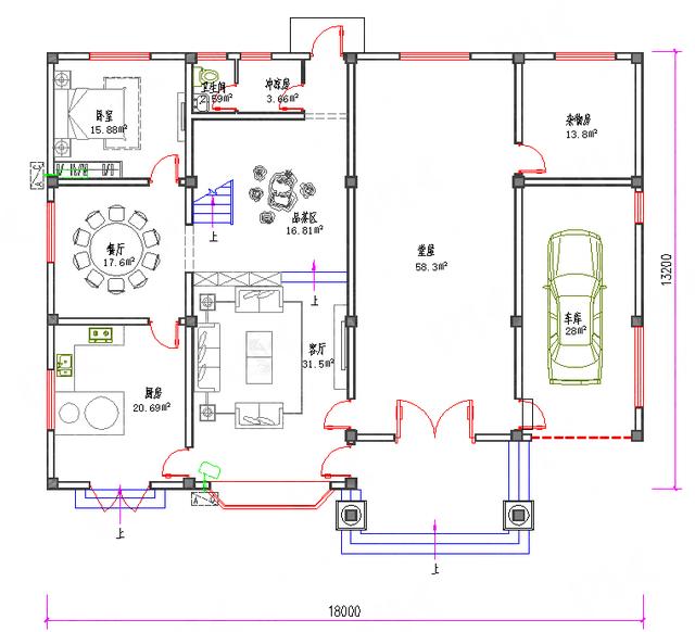 多功能三層復(fù)式別墅施工圖，露臺(tái)車庫堂屋品茶區(qū)活動(dòng)區(qū)套間一應(yīng)俱全