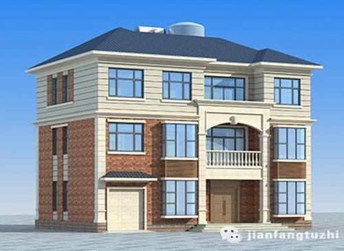 三層農(nóng)村自建房設(shè)計圖外觀簡約時尚施工簡單，有多個飄窗帶車庫主臥套間