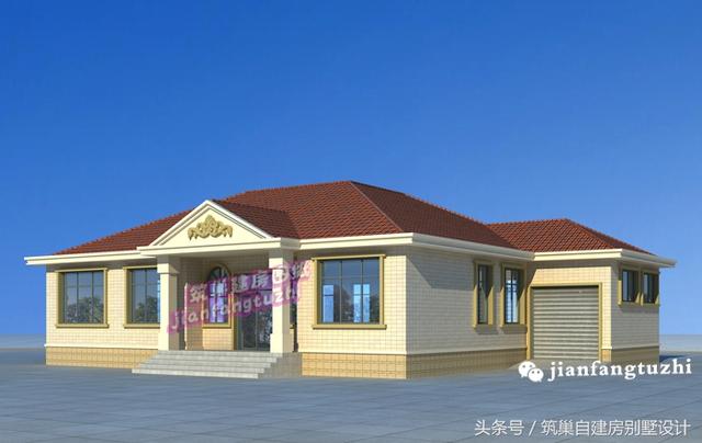 20萬2廳4臥一層農村別墅設計效果圖，車庫+健身房+洗衣房，經濟適用型自建房