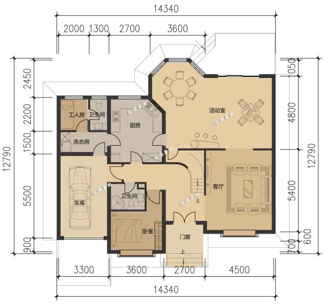 14.3x12.8米二層歐式別墅設計