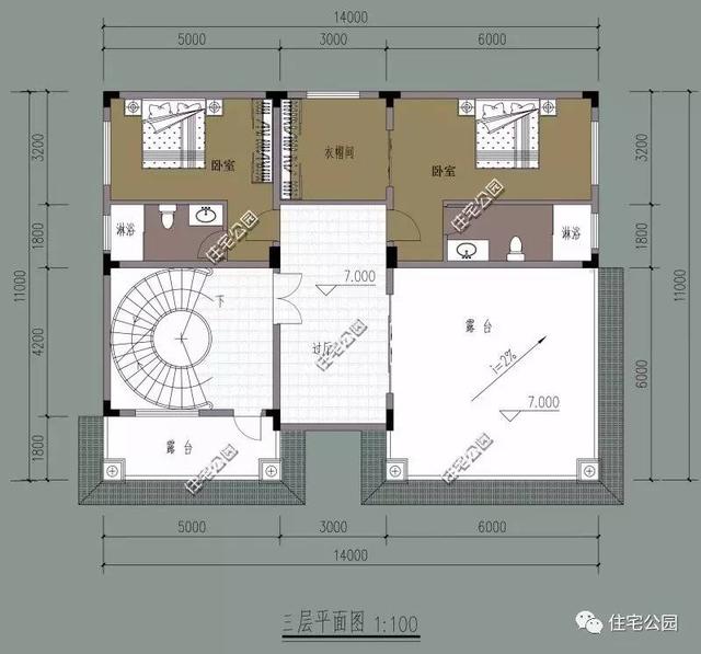 12X14米三層田園歐式別墅，旋轉樓梯帶大露臺，好看又實用！