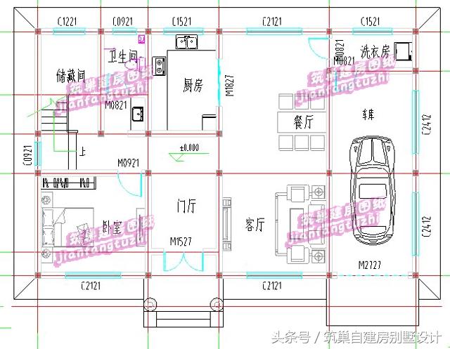 帶車庫磚混結構三層農村自建房別墅效果圖建筑圖，戶型簡約不簡單