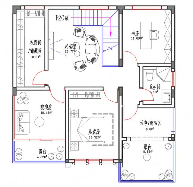 帶玻璃花房矮層車庫三層別墅圖紙10.2*11.1，功能齊全，主體造價30萬左右
