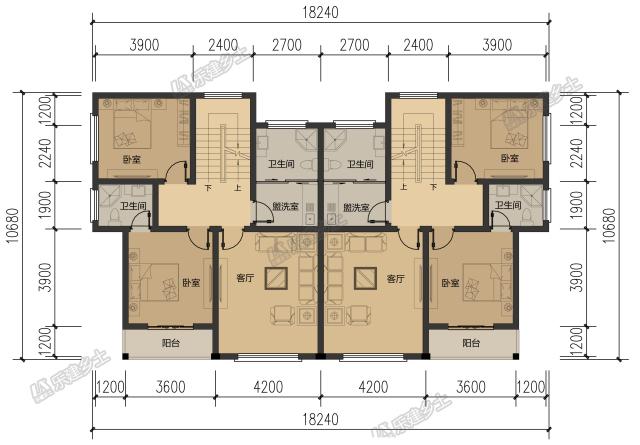 18x11米三層簡歐雙拼別墅，內部完全對稱，外觀整體感強
