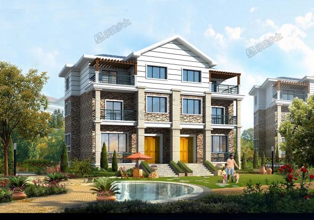 18x11米三層簡歐雙拼別墅，內部完全對稱，外觀整體感強