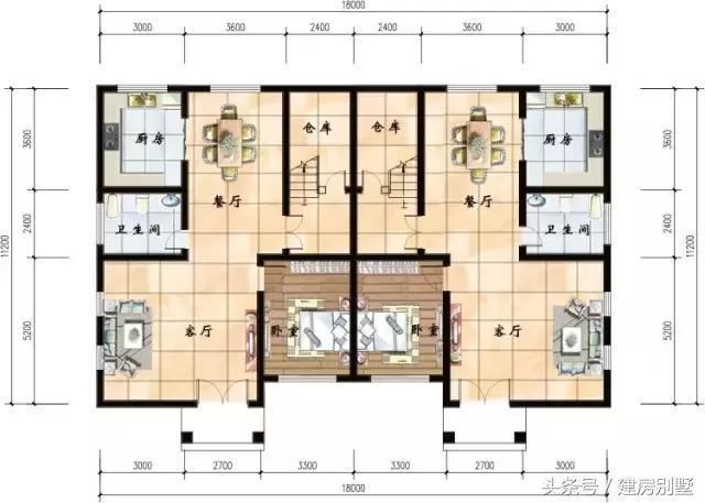 18×11.2米二層雙拼農(nóng)村別墅，讓全家人都滿意的戶型來了