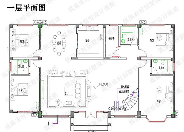 二層35萬2廳7室6衛帶花房鍋爐房20×11農村別墅建成效果圖