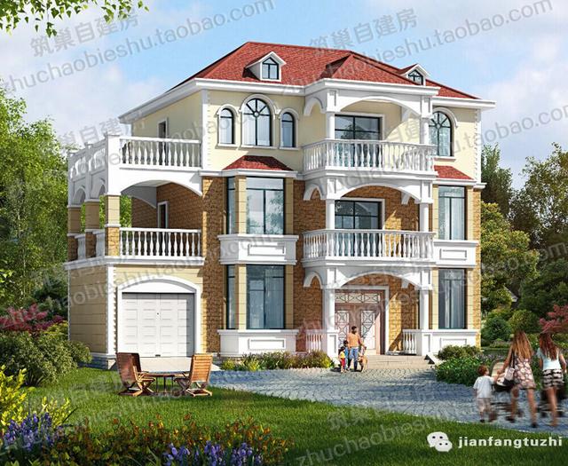 農村三層別墅建成效果圖展示：磚混結構造價30萬3廳9室6衛帶堂屋套間帶車庫