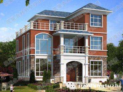 三層別墅建成效果圖：簡單易建25萬120㎡3廳5室4衛帶落地窗套間帶露臺