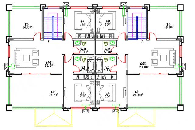 三層復式雙拼農村別墅全套施工圖85萬22×13，單戶有2廳6室5衛