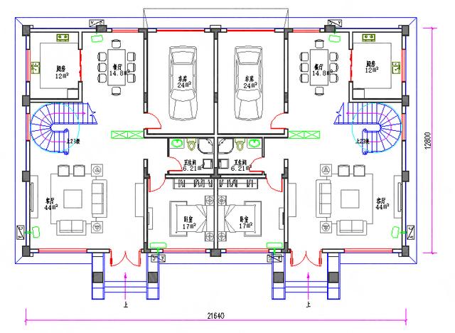 三層復式雙拼農村別墅全套施工圖85萬22×13，單戶有2廳6室5衛