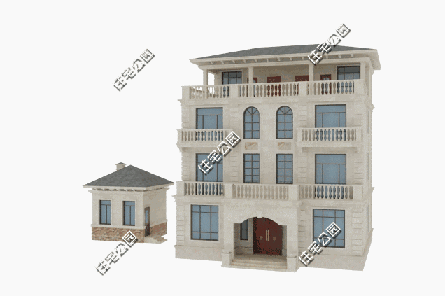 四層雙拼農(nóng)村別墅設(shè)計(jì)圖12.5x12.5米，內(nèi)設(shè)堂屋老人房影音室，外觀精致又大氣